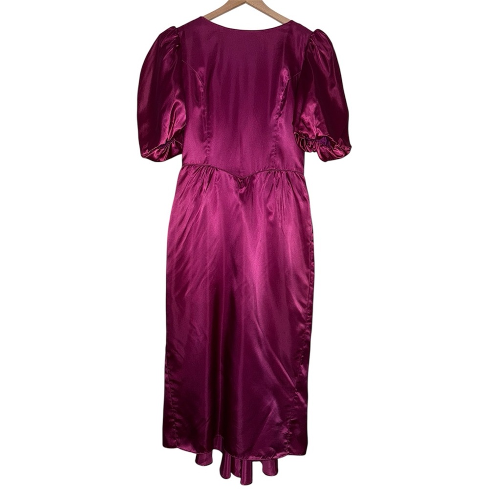 Jessica McClintock Gunne Sax‎ Vintage Open Back Puff Sleeve Silky Dress Magenta